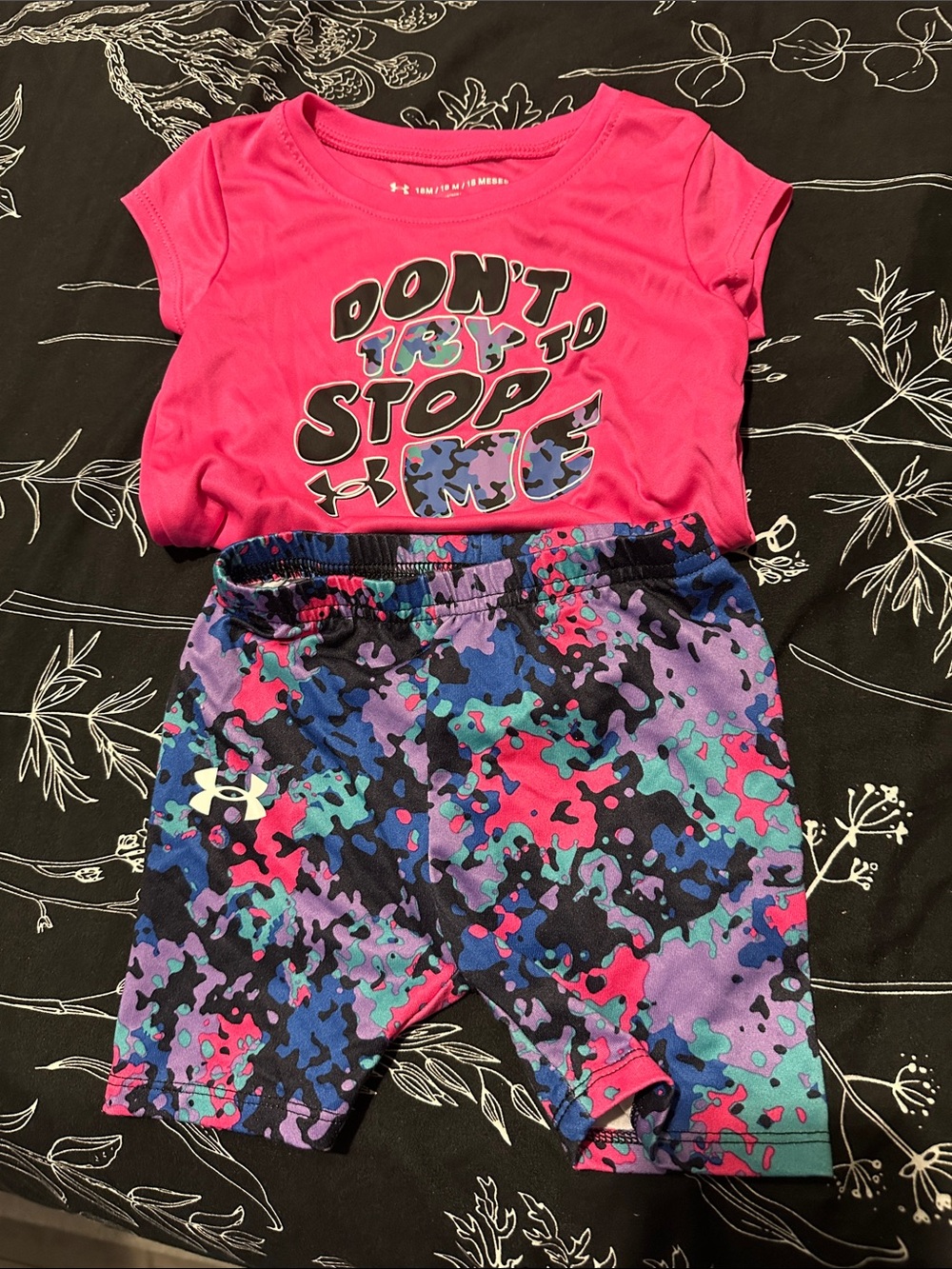Under Armour Hot Pink Tee with Multicolor Camo Shorts